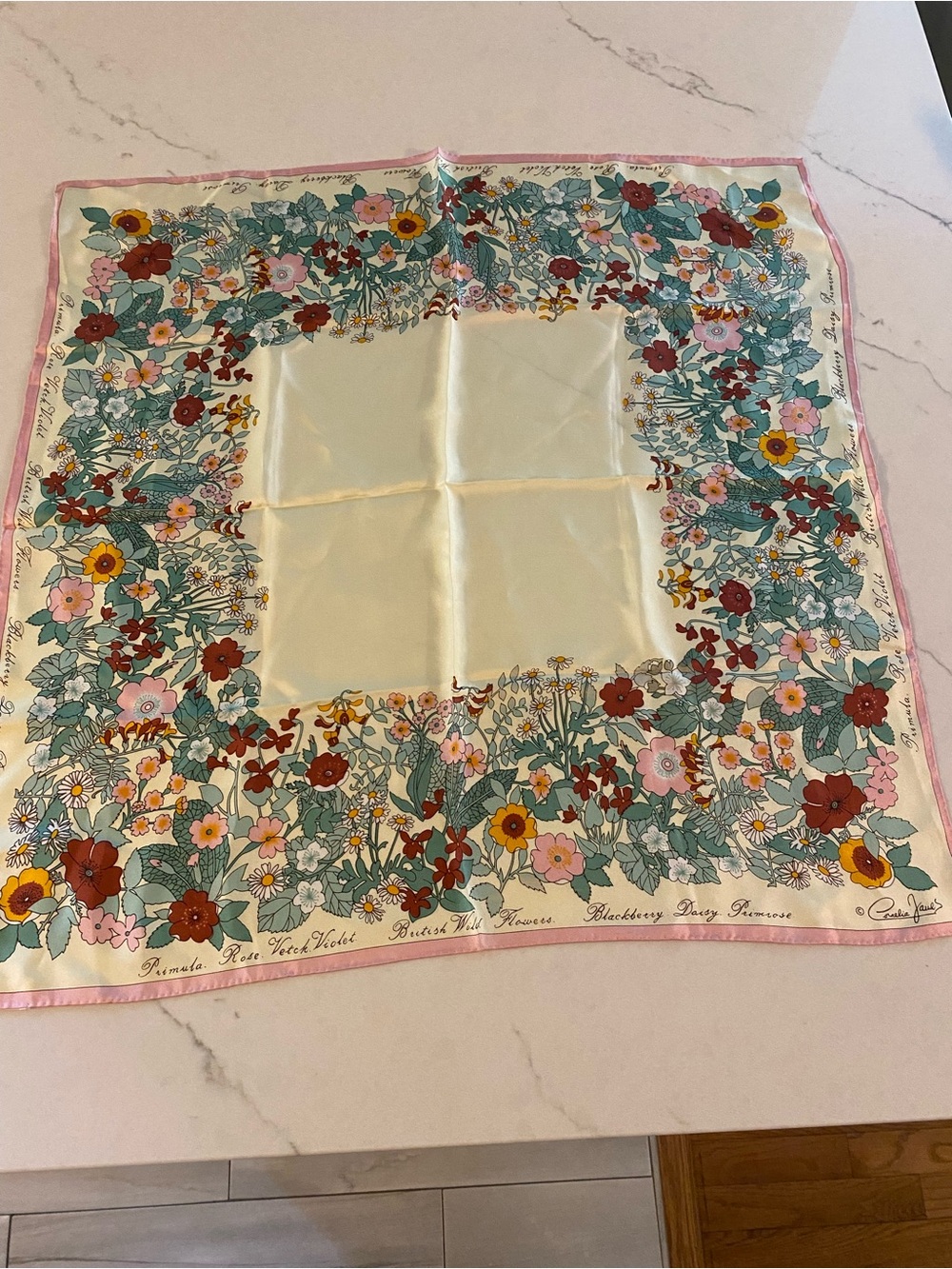 Cornelia James British Wild Flowers Vintage Silk Scarf Square Accessory Gift
